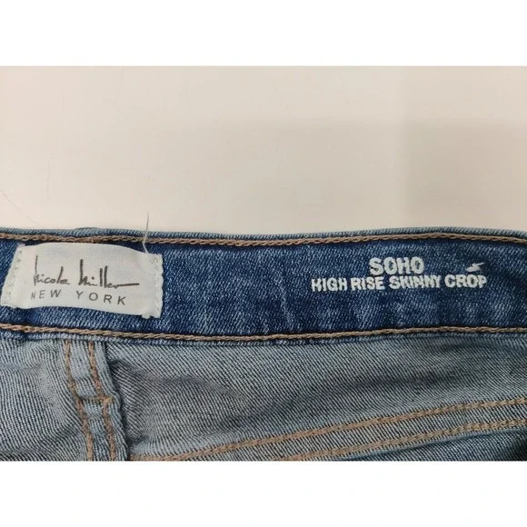 nicole miller Soho High Rise Skinny Crop Blue Distressed Jeans Women's Sz‎ 8 - Picture 6 of 12